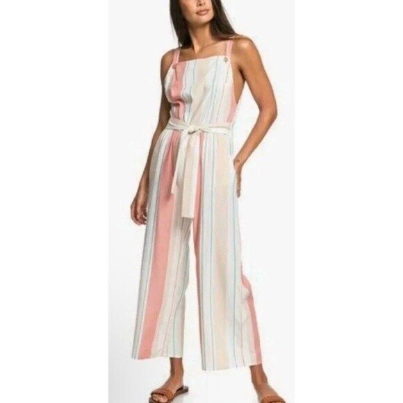Roxy Women's From The Clouds Striped Multicolor Strappy Jumpsuit Size Small - Picture 1 of 5